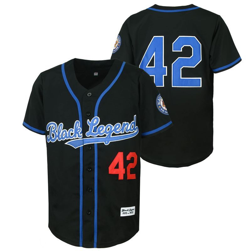 42 Black Embroidered Hip-hop American Oversized Shirt Baseball Jersey Couple_voghion.com