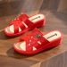 Women's High Heeled Slippers For Summer Wear, Thick Fashionable Home Anti Slip Mom's Shoes, Soft Soled Social Slope Heel_voghion.com