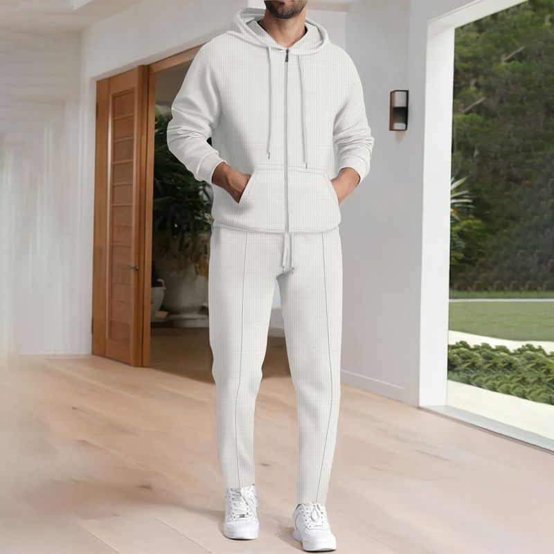 2025 Winter Neue Waffel Tasche Zipper Hoodie Ärmel Mantel Lange Hosen Sport Set_voghion.com