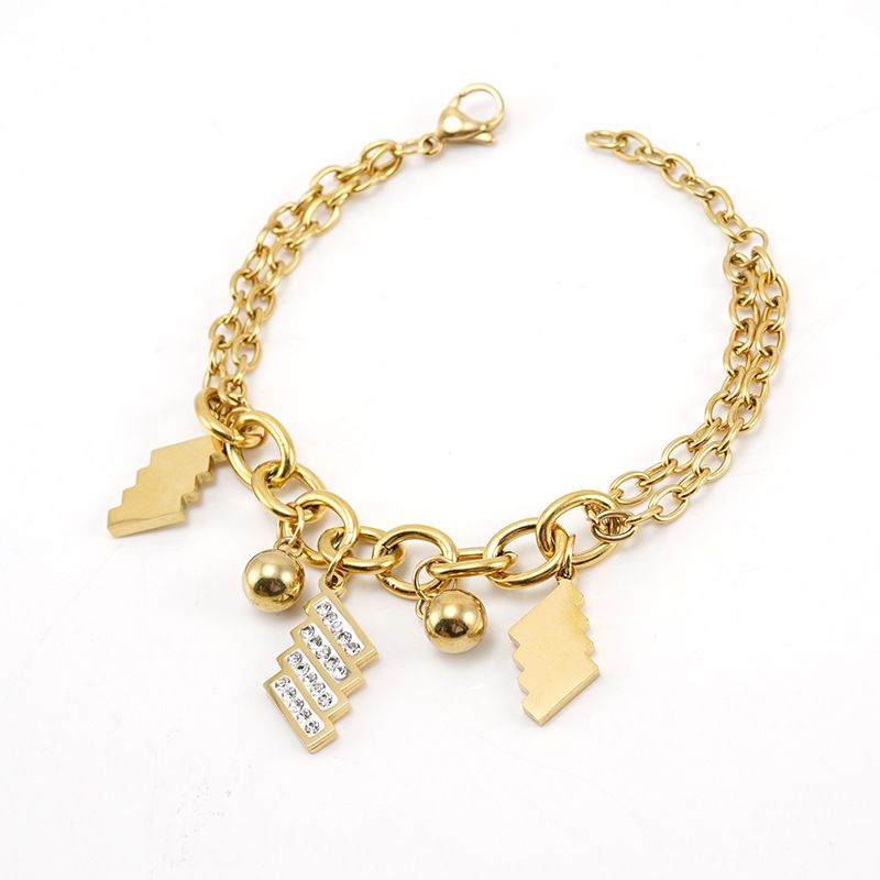 Novo diamante geométrico inoxidável incrustado moda feminina ouro titânio aço pulseira jóias_voghion.com
