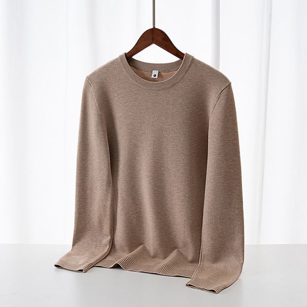 Herr enfärgad tröja 2024 höst och vinter ny stil med tillagd sammet, tjock isolering, mitten av halsen, svart bas,_voghion.com