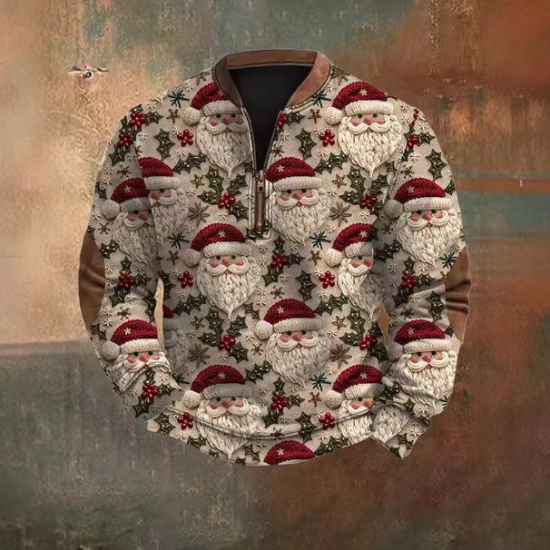 Felpa con cappuccio girocollo con mezza zip in tessuto lavorato a maglia, da uomo, con stampa digitale 3D, novità autunno/inverno_voghion.com