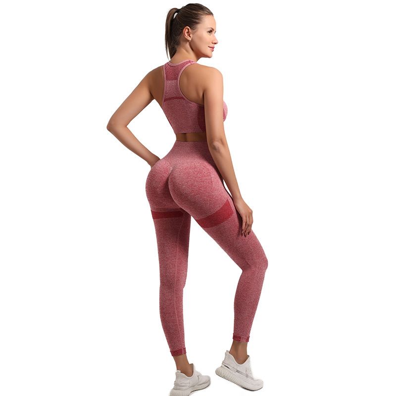 Yogaset met hoge taille voor dames - Peach Smile Print workoutoutfit met buikcontrole en billenlift, ademende, snel drogende, elastische sportlegging_voghion.com