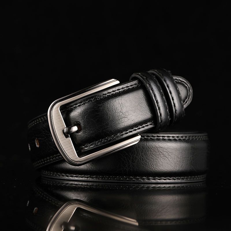 Nieuwe populaire items Geselecteerde goede heren tweelaagse koeienhuid naaldgesp geperforeerde riem Heren lederen zakelijke riem en broekriem_voghion.com
