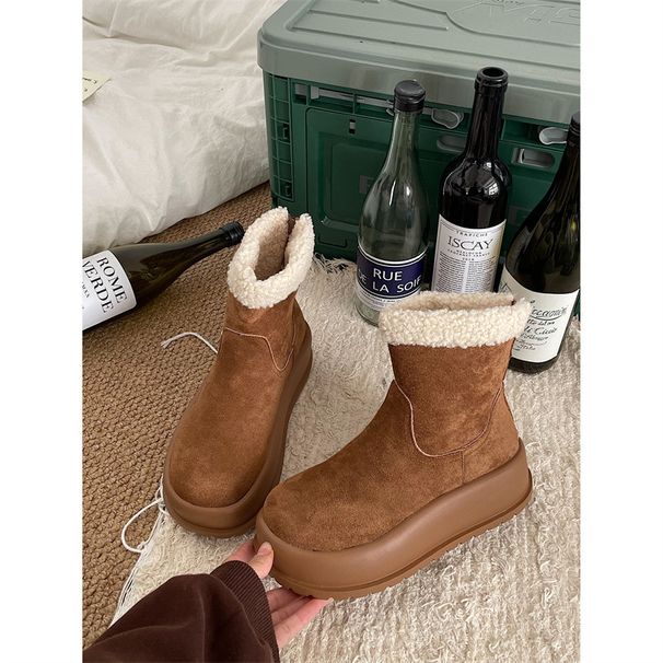 Stivali da neve con suola spessa in velluto più celebrità di Internet da donna 2023 nuovi invernali caldi Northeast scarpe in cotone antiscivolo con un solo passaggio_voghion.com