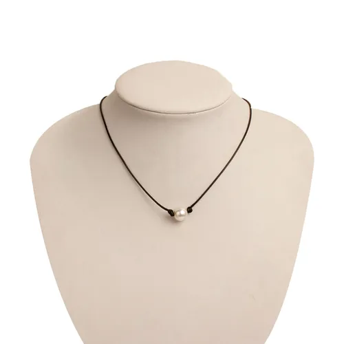 Simple Fashion Choker Necklace Thin Black Leather Rope Maxi Necklaces With Pear Beads Short Necklace Women_voghion.com