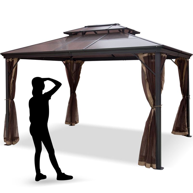 VEVOR Hardtop Gazebo 10' X 10' With Netting - Metal Gazebo Aluminum Permanent Double Tier Roof- Gazebos For Patios, Backyard, Outdoor And Lawn_voghion.com