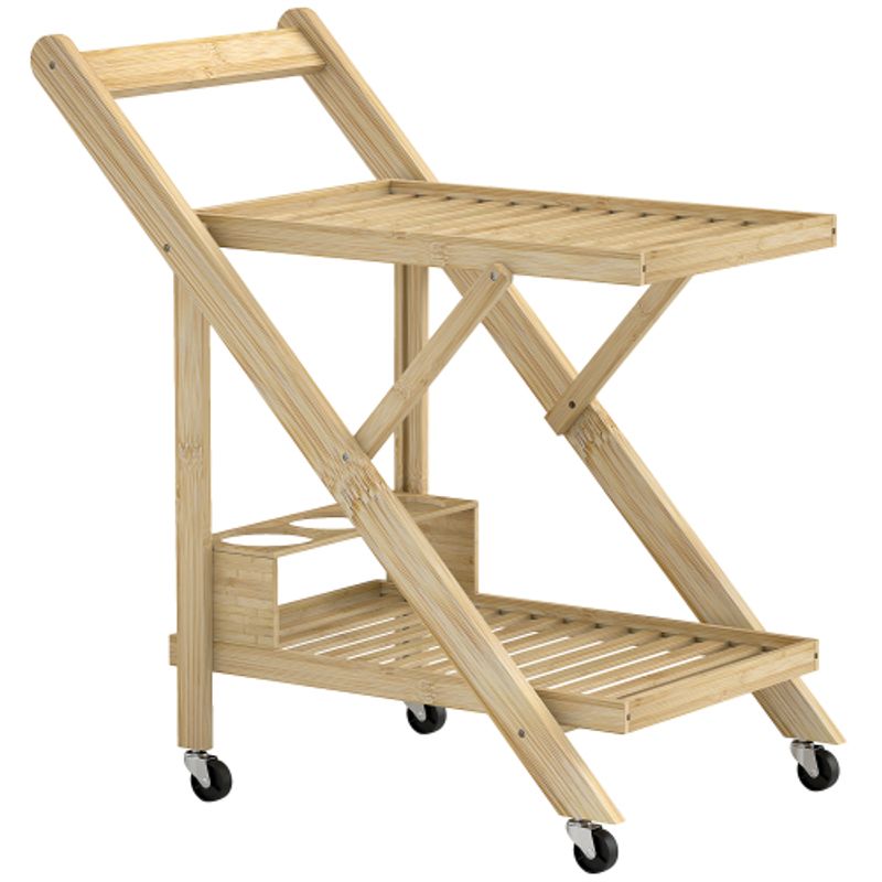 HOMCOM Küchenwagen Servierwagen Mit Weinregal, Arbeitsplatte, 2 Ebenen, Rollwagen Für Büro, Küche, Wohnzimmer, 66 X 40 X 70 Cm, Bambus, Natur_voghion.com