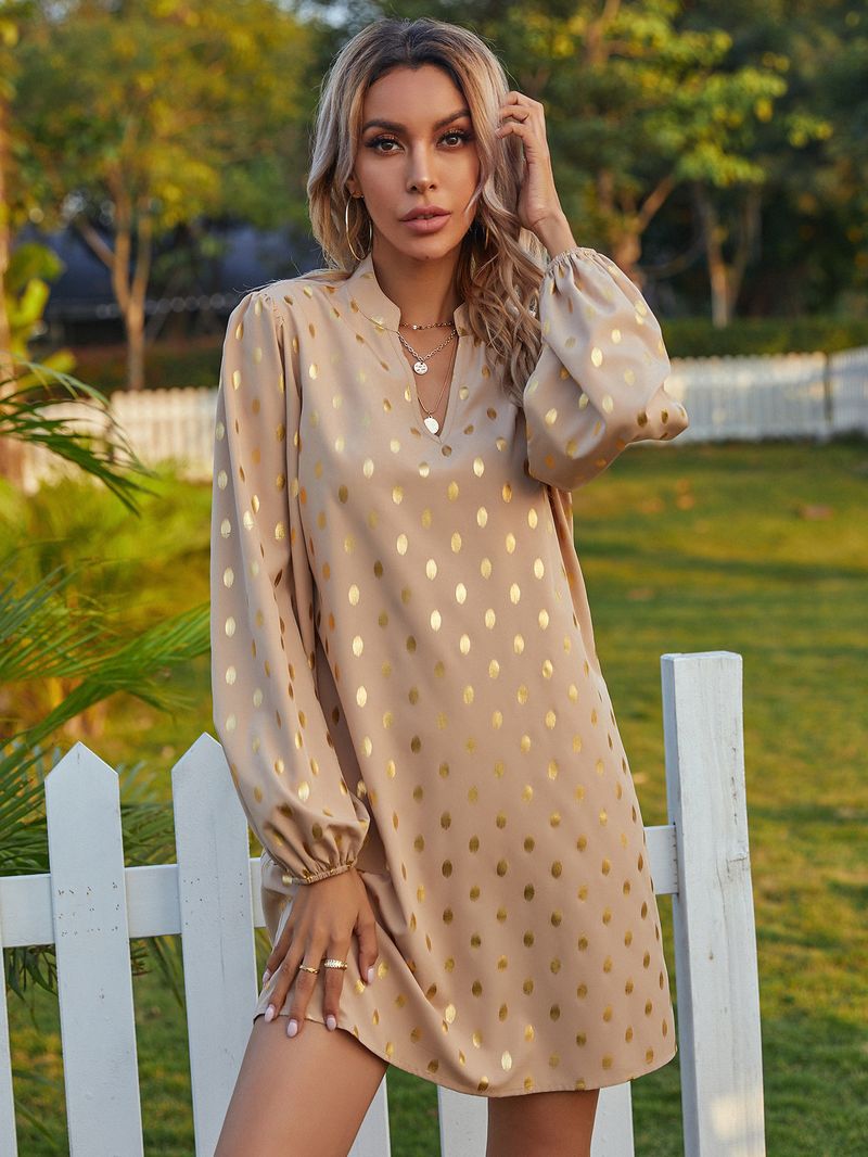 women's clothing INS fashionable temperament V-neck polka dot dress_voghion.com