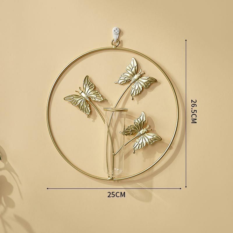 Decorazione da parete con foglie di ginkgo dorate e tubi di vetro – Fioriera sospesa moderna scandinava per soggiorno – Arte da parete in ferro con provette_voghion.com