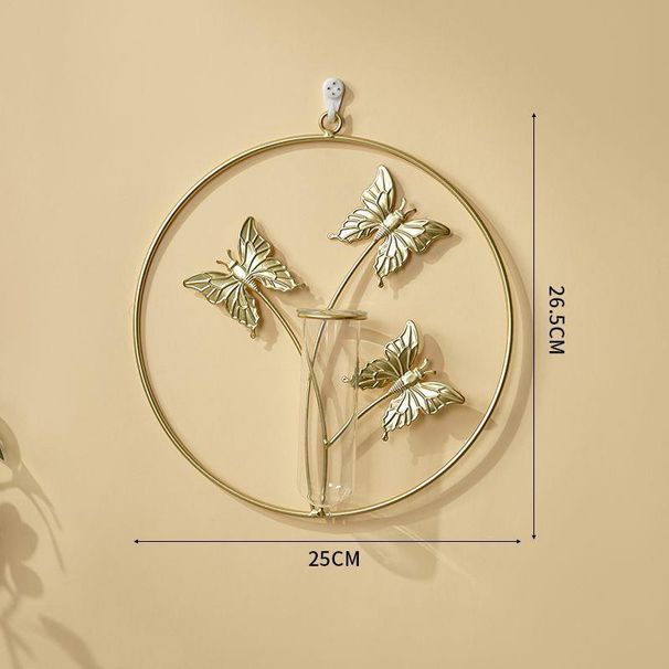 Decorazione da parete con foglie di ginkgo dorate e tubi di vetro – Fioriera sospesa moderna scandinava per soggiorno – Arte da parete in ferro con provette_voghion.com