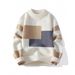 Maglione oversize color-block da uomo: pullover in maglia dalla vestibilità comoda con stampa alla moda, morbido top casual in misto cotone per l'inverno_voghion.com