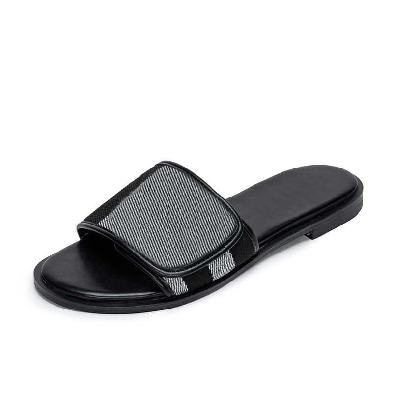 Cross Border B Home Velcro Flat Slippers Women's One Line Outer Wear Beach Casual Sandals_voghion.com