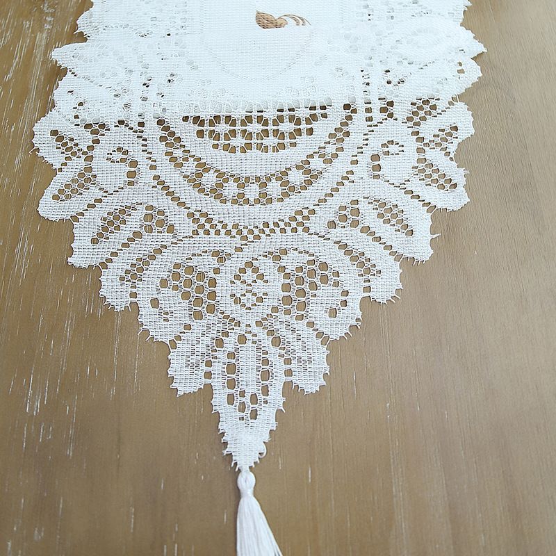 Vintage-Tischläufer aus Spitze mit Blumendruck und Quasten – Esszimmerdekor im amerikanischen Stil für Zuhause (2er-Set)_voghion.com