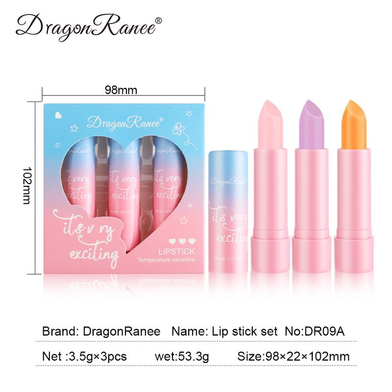 Set da 3 pezzi per la cura delle labbra e il trucco da donna: rossetti termocromici con formula idratante, a lunga tenuta e nutriente, confezione regalo con lucidalabbra._voghion.com