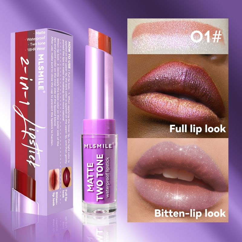 MLSMILE Two Color Lipstick Pearlescent Lip Liner Natural Matte Bite Lip Makeup Long Lasting Moisturizing Lipstick_voghion.com