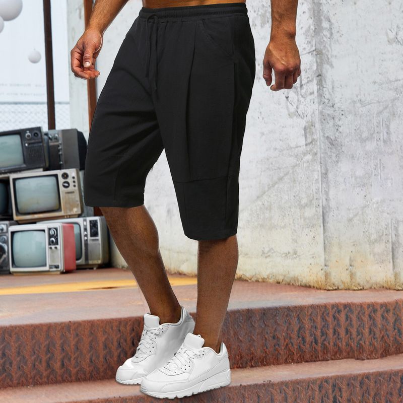 Weizhifu Cargo Shorts Loose Drawstring Casual Pockets Shrink Resistant Keep Cooling Linen Solid Color Summer Cargo Shorts Men Clothes_voghion.com