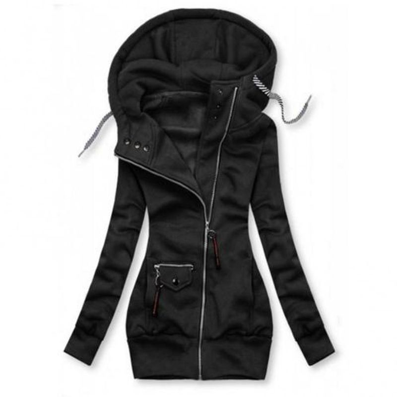40%HOTAutumn and Winter New Women's Fashion Long Sleeve Drawstring Hooded Slim Fit Jacket Jacket Zipper Casual Coat_voghion.com