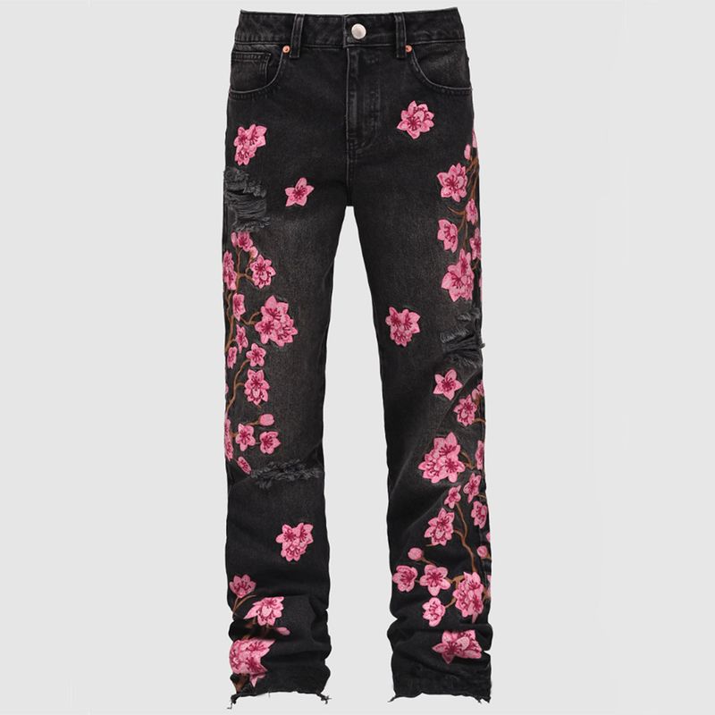Abbigliamento maschile nuovi jeans dritti da uomo moda di strada ins stile caldo jeans dritti non elastici ricamati_voghion.com