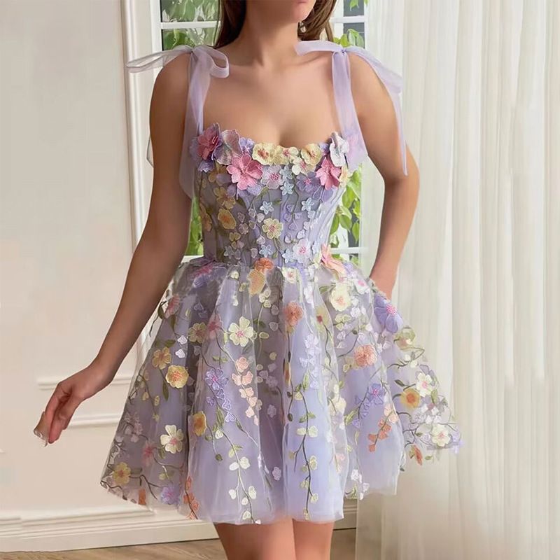 Women's fashion three-dimensional floral embroidered bag hip sexy slip dress_voghion.com