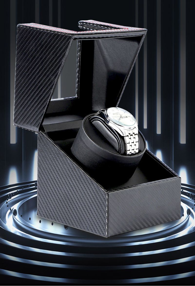 UnaMela Watch Winder för automatiska klockor: Roterande klockfodral i kolfiberläder, klockrotator med tyst motor, batteridriven eller nätadapter_voghion.com