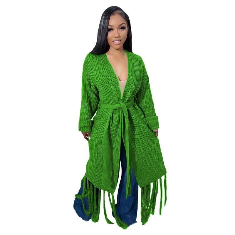 TS1220 new women's long tassel cardigan sweater jacket_voghion.com