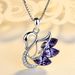 Collana con ciondolo a forma di cigno viola in cristallo per donna, gioielli alla moda, collana in argento sterling, accessori per ragazza, girocollo, donna_voghion.com