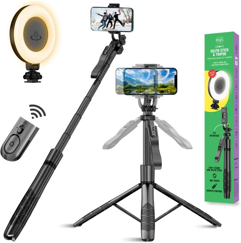 Phone Tripod 62' Selfie Stick For IPhone With Remote And 3W LED Light, Universal Mount, Phone Stand For Recording &amp; Streaming, Tripod For IPhone_voghion.com