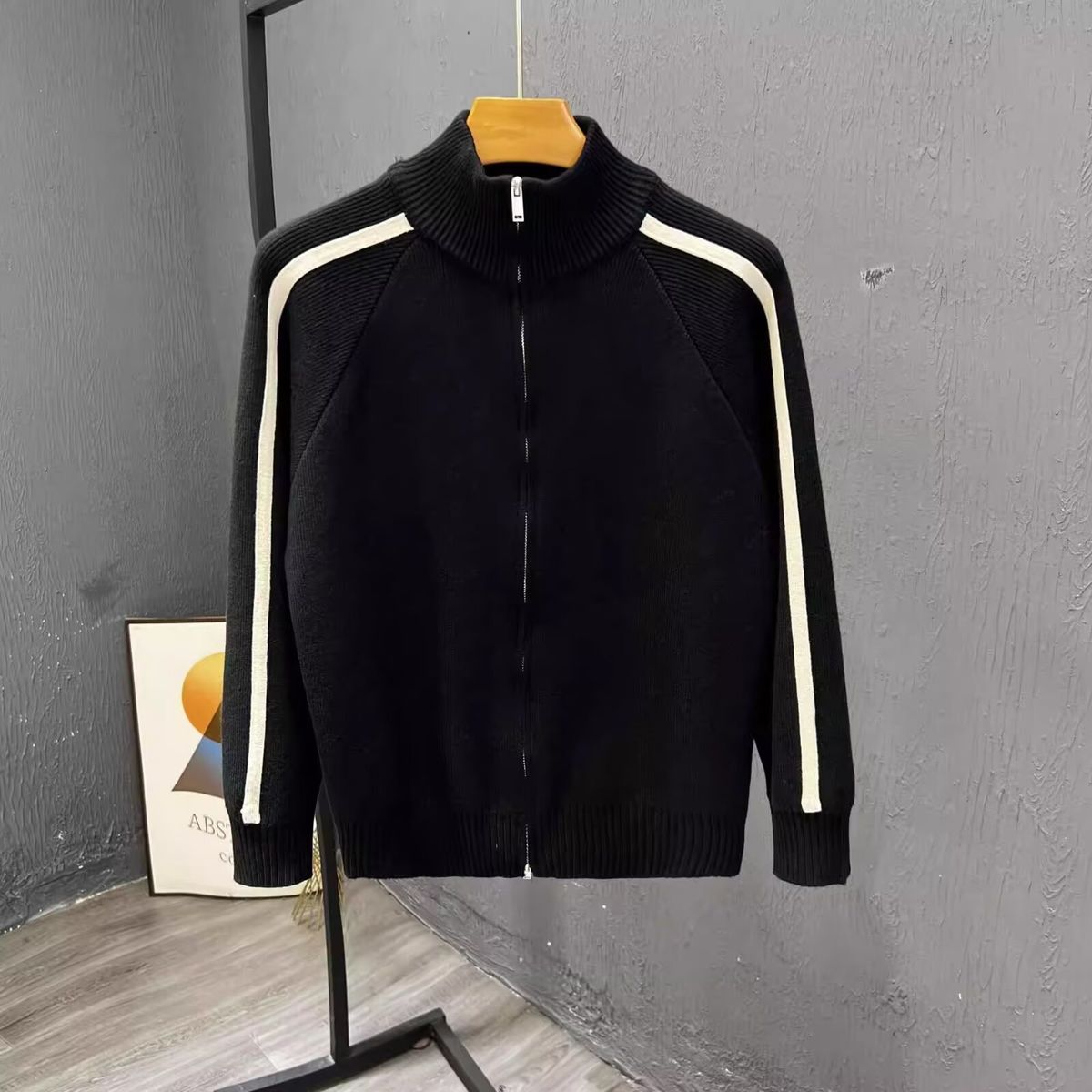 Men’s Zip-Up Knit Cardigan – Sporty Ribbed Collar With Color Blocking (M-3XL, 3 Colors)_voghion.com