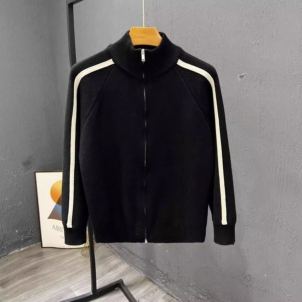 Men’s Zip-Up Knit Cardigan – Sporty Ribbed Collar With Color Blocking (M-3XL, 3 Colors)_voghion.com