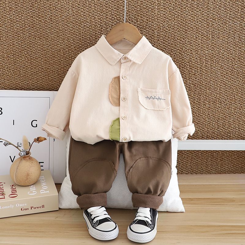 Boys' set, boys' girls' baby shirts, spring and autumn clothing, children's new two-piece shirt set_voghion.com