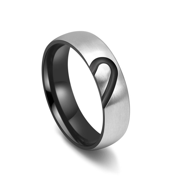 Κοσμήματα για άνδρες και γυναίκες από ανοξείδωτο ατσάλι, δαχτυλίδι ζευγαριού με γλυκό μισό ροδάκινο και καρδιά, με διαμάντια, προσωπικότητα, βουρτσισμένα κοσμήματα που μπορούν να χαραχθούν_voghion.com