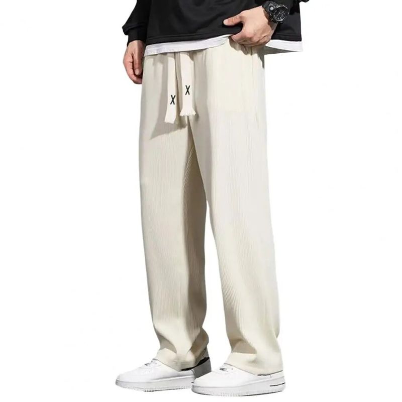 Casual Sports Long Pants Male Garment Men Casual Pants Solid Color Drawstring Elastic Waist Loose Fit Long Trousers_voghion.com
