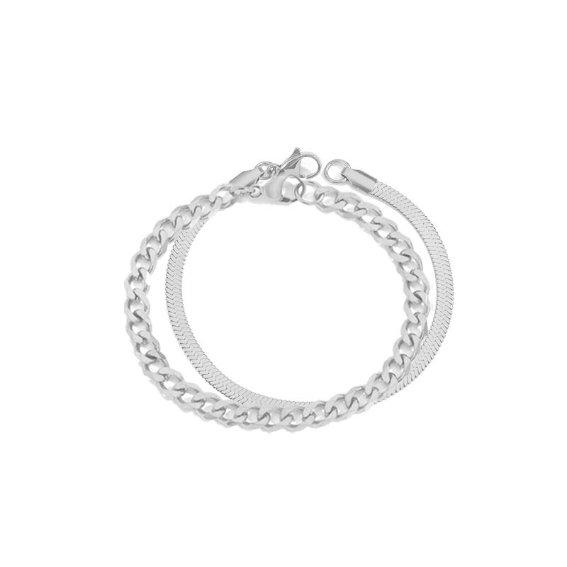 Bracciale a catena cubana con personalità in acciaio inossidabile a doppio strato e-Manco_voghion.com