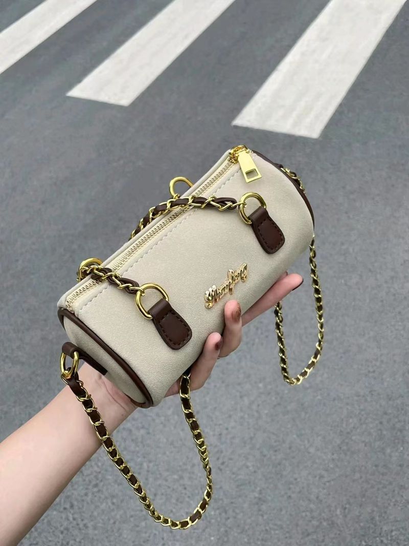 Women's Bucket Bag Vintage Chain Cylinder Bag Frosted Tote Bag Women's Premium Soft Side Crossbody Bag_voghion.com