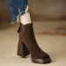 2024 Women's Fashion Boots: Chunky Heel Round Toe Versatile Booties, Black/Coffee 6b68_voghion.com