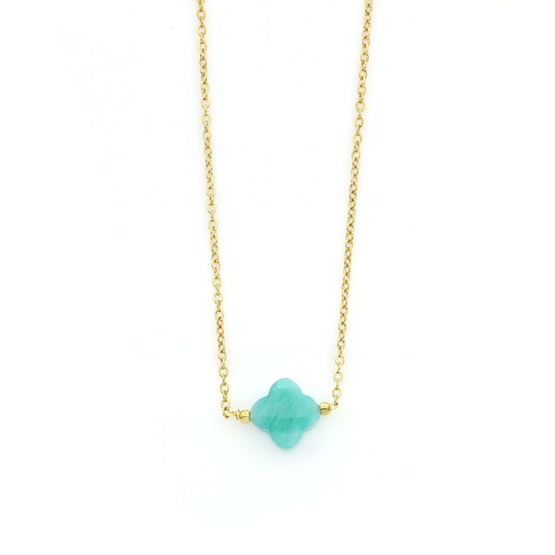 Collana semplice alla moda con ciondolo a forma di quadrifoglio portafortuna in pietra naturale, catena per clavicola da donna_voghion.com