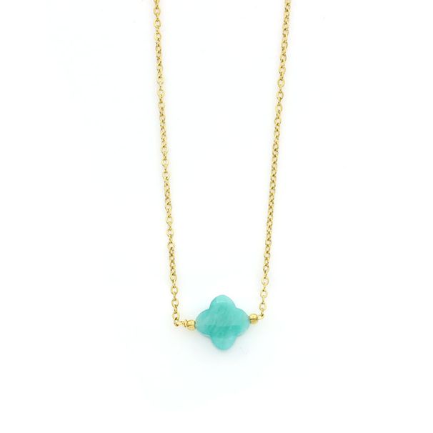 Collana semplice alla moda con ciondolo a forma di quadrifoglio portafortuna in pietra naturale, catena per clavicola da donna_voghion.com