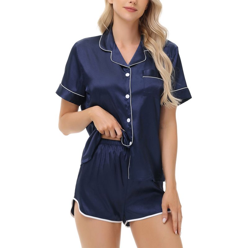 Couple Loungewear Short Sleeved Shorts Sexy Pajamas Ice Silk Satin Suit Ladies Home Clothes_voghion.com