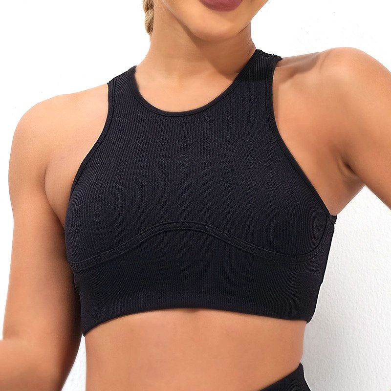 Alpha thread sports bra for women fixed medium strength support sexy back and chest yoga fitness bra bra_voghion.com