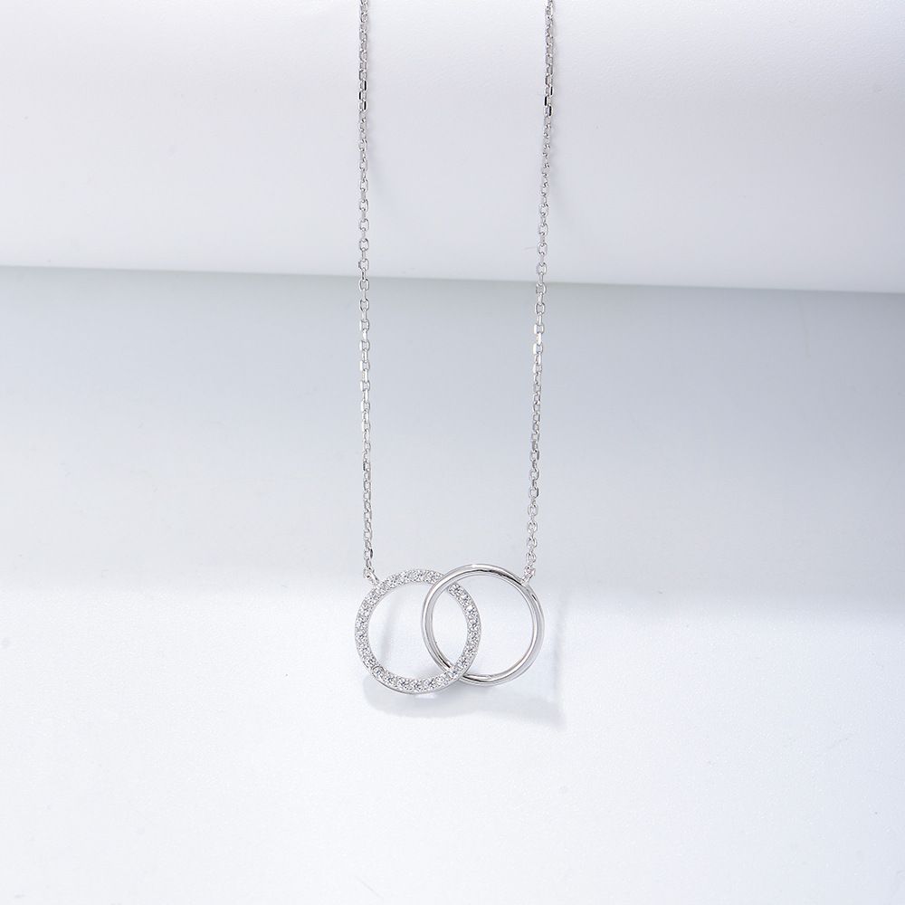 Collana con ciondolo a forma di doppio cerchio con diamanti, semplice, in argento Sterling S925, con personalità alla moda, da donna, con catena a clavicola._voghion.com