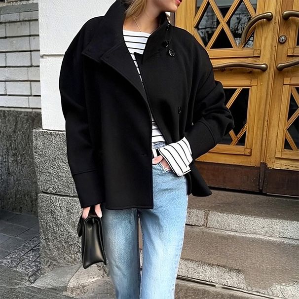 2025 Autumn And Winter Street Photography Fashion Stand Up Collar Woolen Coat Retro Long Sleeved Single Breasted Loose Jacket_voghion.com