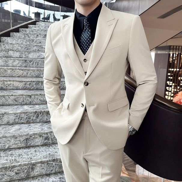 CT New Arrival Peak Lapel Set Slim Fit Crisp High-end Men's Three-piece Suit_voghion.com