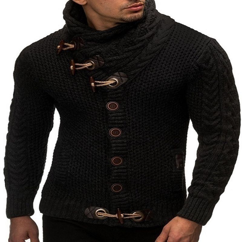Men's Clothing Men's Slim High Collar Single Breasted Cardigan Oversized Long Sleeve Knitted Sweater Men's Clothes_voghion.com