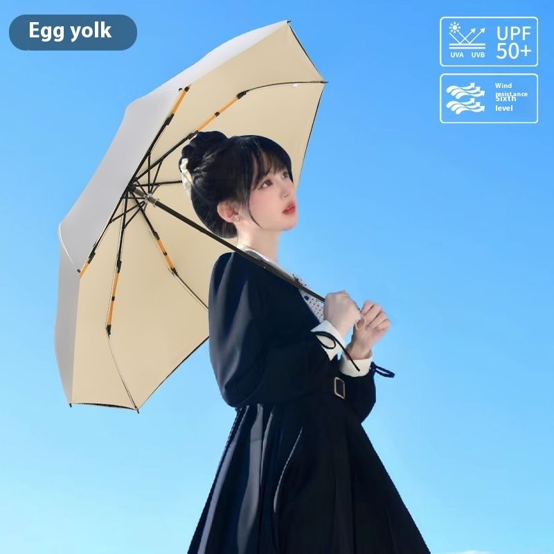 Ombrello da donna portatile con doppio strato di rivestimento in titanio argento e nero, protezione UV professionale UPF50+, per il sole_voghion.com