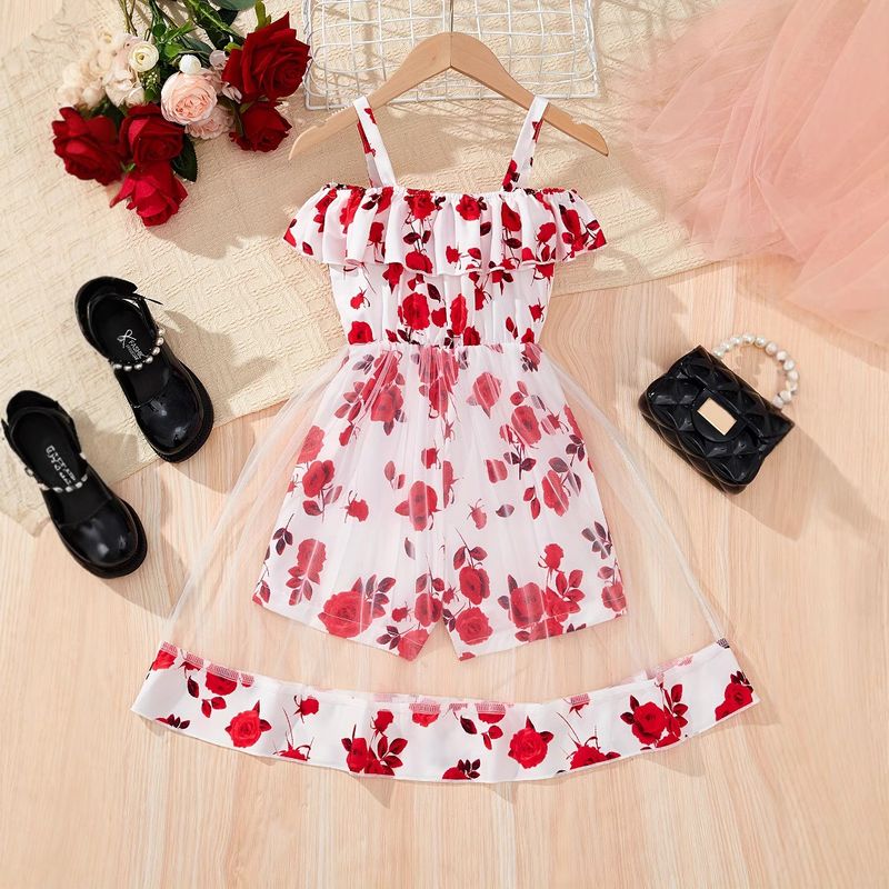 Mother & Kids INS Girls Summer Jumpsuit, Flower Pattern Jumpsuit_voghion.com