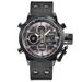 Men's Digital Analog Watch With Leather Strap - Multi-Function Display, GMT, Alarm, Date, Sporty Style, Water Resistant_voghion.com