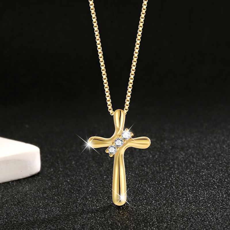 Collana con croce a forma di cuore intrecciato in argento puro, stile punk, elegante e alla moda, con catena a clavicola per uomini e donne._voghion.com