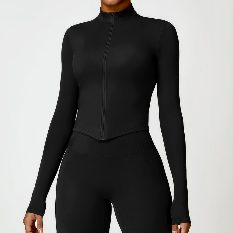 Chaqueta deportiva de secado rápido para mujer, color piel, con cremallera para correr, ajustada, de manga larga, para yoga, 8503_voghion.com