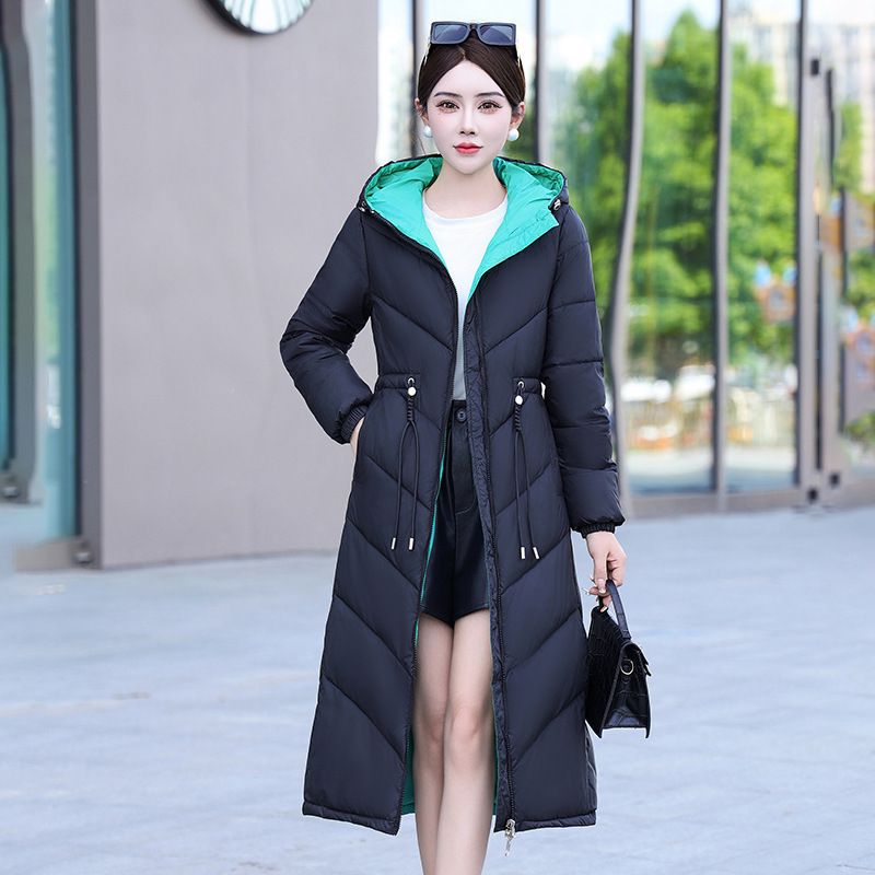 Piumino reversibile con cappuccio da donna – Cappotto invernale caldo con design bicolore in blu navy/blu pavone/marrone/kaki/nero (M-XXL)_voghion.com